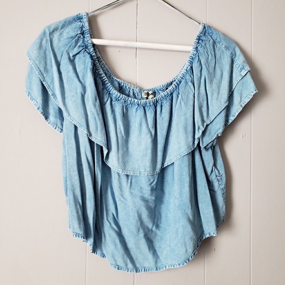 Large Soft flowy crop top / Denim look